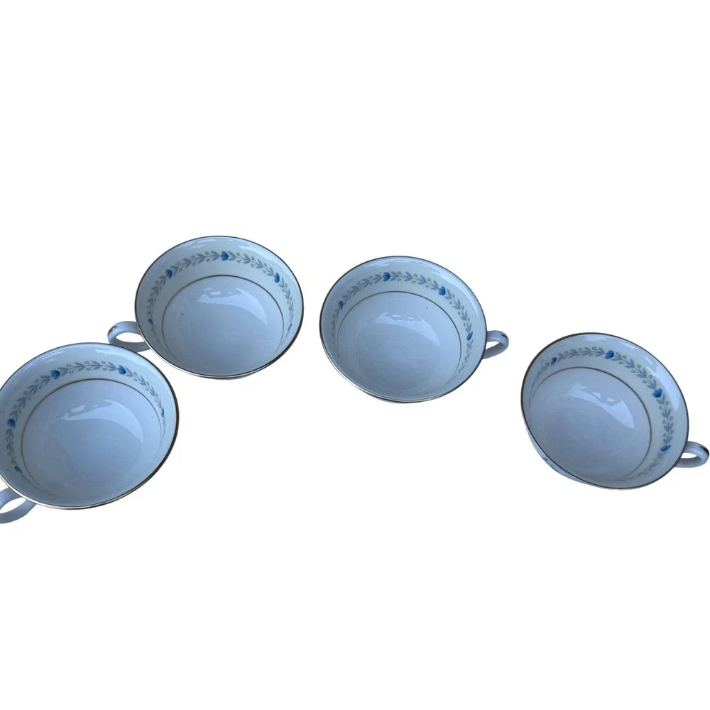 Castleton China Devon Blue Hill Footed Teacups Set of 4 Floral Gold Trim vintage